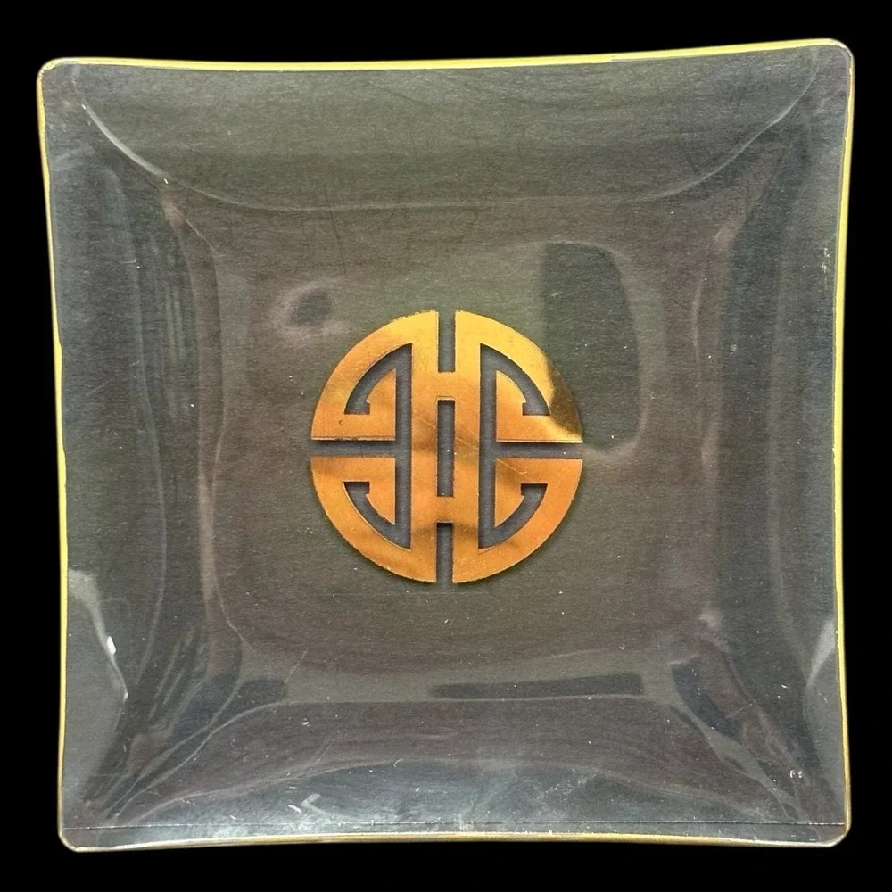 Chinese Longevity Dessert Plate SET OF 4 Prosperity Clear Glass Gold 5